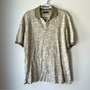 Van Heusen Taupe Beige Textured Floral Polo Shirt | Y2K Grandpa Core Retro Golf